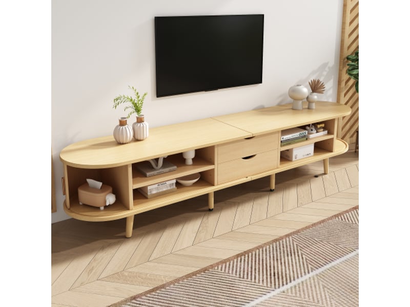  Meuble tv 175x40x42 cm, finition bois avec plateau rond, 2 tiroirs, capacité 30kg.  - Conforama W