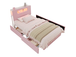 Lit avec rangement 90x200 cm <strong>COVREO </strong> <strong></strong> coloris rose