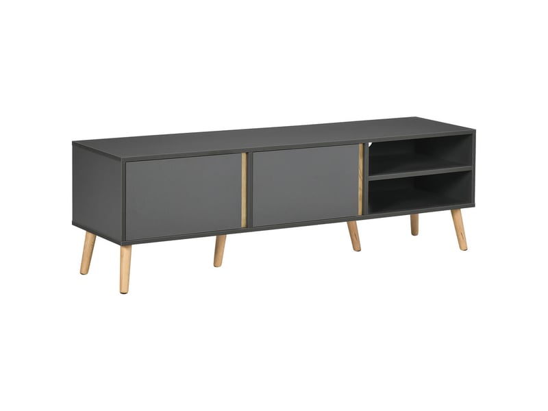  Meuble tv bas salon scandinave pour écran jusqu'à 55 pouces table télé 2 portes 2 niches 150x35x45 cm gris anthracite bois  - Conforama A
