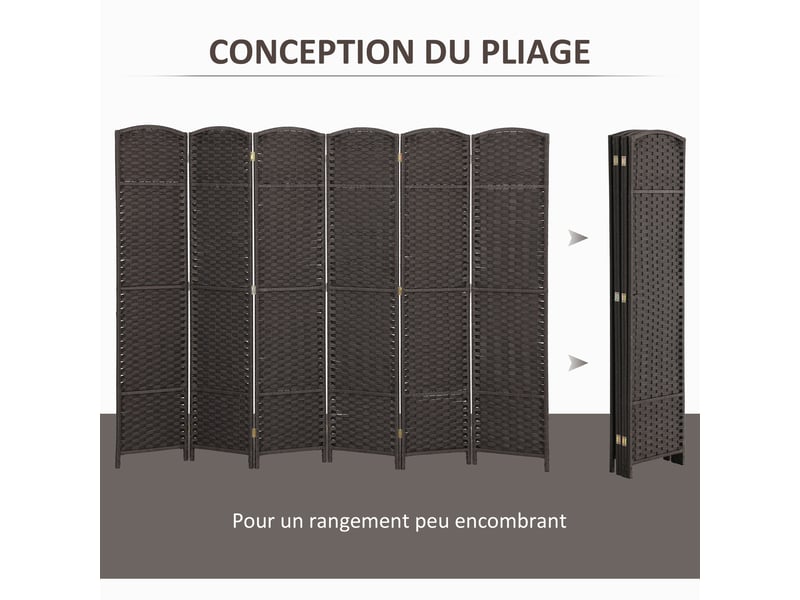  Paravent interieur en bois 6 panneaux 240 x 170 cm séparateur de pièce pliable pour salon, naturel, chambre à coucher  - Conforama E