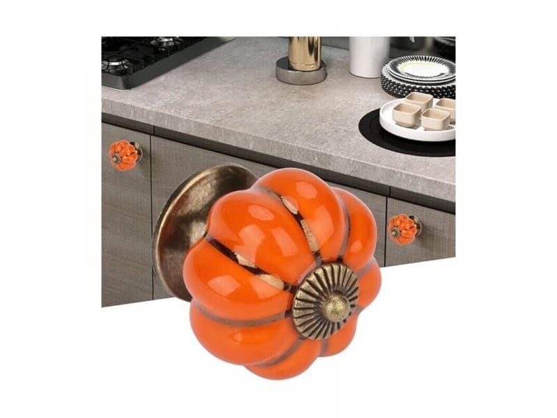 Ensemble de deux poignées en céramique en forme de citrouille, décoratives pour armoires, dressings et coiffeuses. - Conforama B