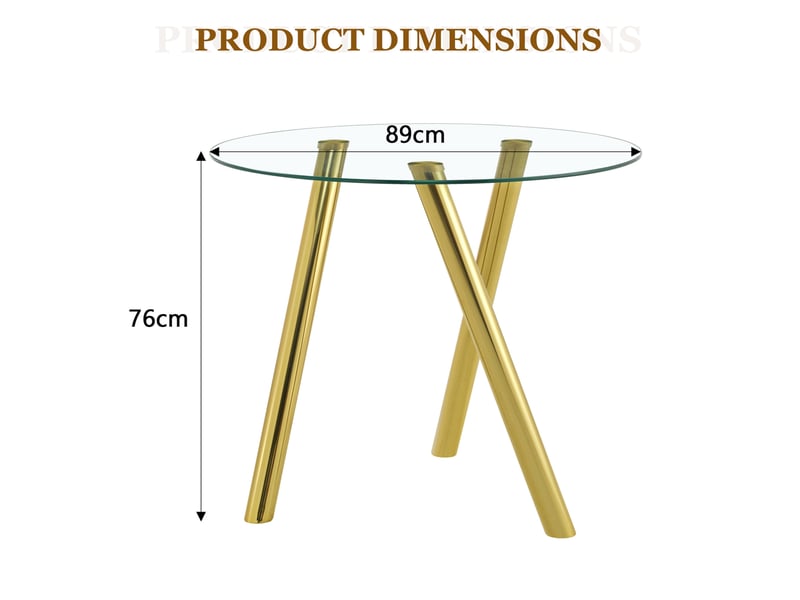  Table à manger ronde 89.0x89.0x76.0 cm en verre trempé et métal doré  - Conforama E