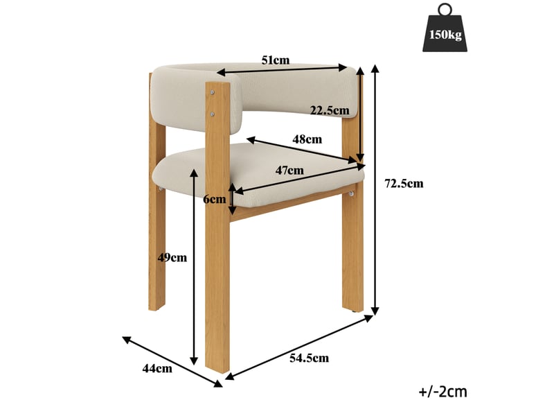  Lot de 4 chaises de salle à manger 47x48x72,5 cm, beige+naturel, garnissage épais, meuble cuisine, meuble salon, métal  - Conforama C