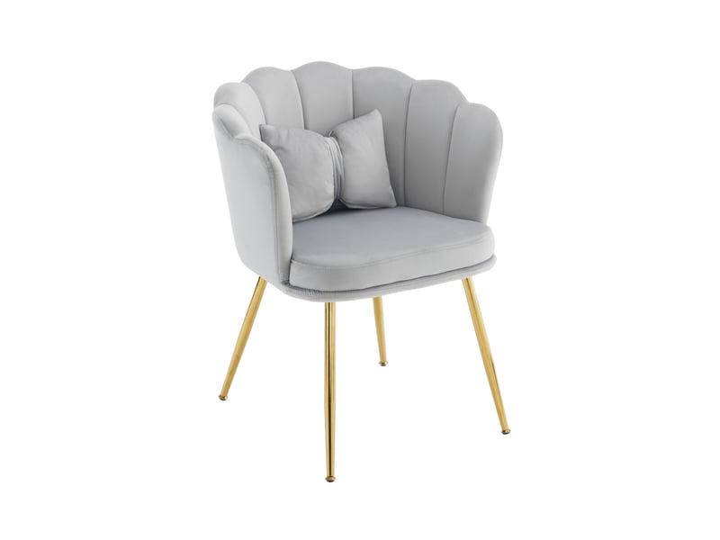  Lot de 4 chaises rembourrées à dossier pétale avec coussins et pieds métalliques dorés en velours gris  - Conforama A