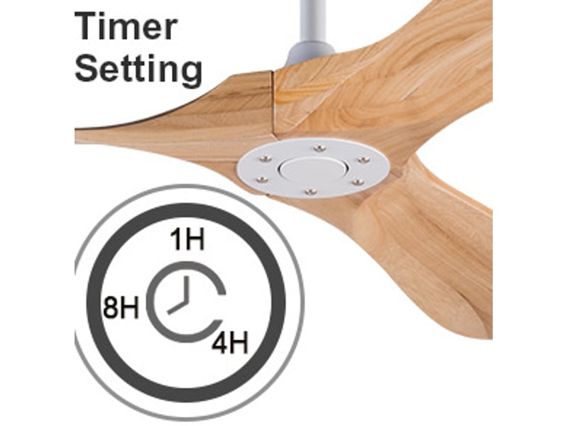  Ventilateur de plafond 70 pouces sans lumière, télécommande, structure bois et métal, 6 vitesses, moteur dc silencieux, couleur couleur blanc naturel  - Conforama E