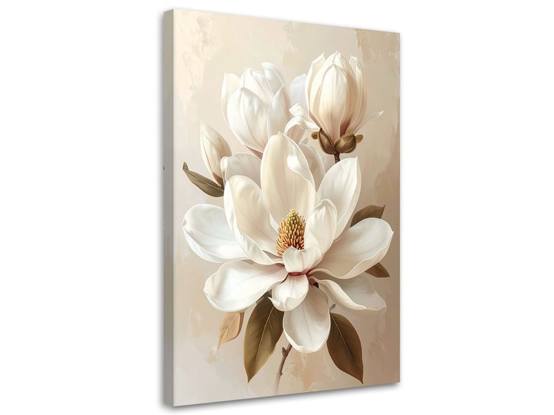  Tableau moderne, magnolias blancs dans une élégante composition beige 70x100 1312609682 - Conforama A