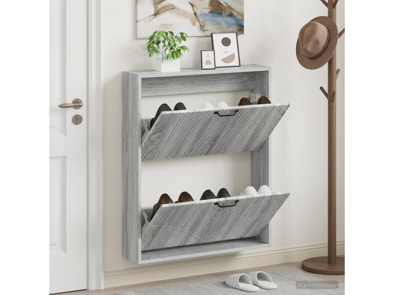  Meuble à chaussures mural, armoire à chaussures hoorn 71x17x86 cm sonoma gris  - Conforama B
