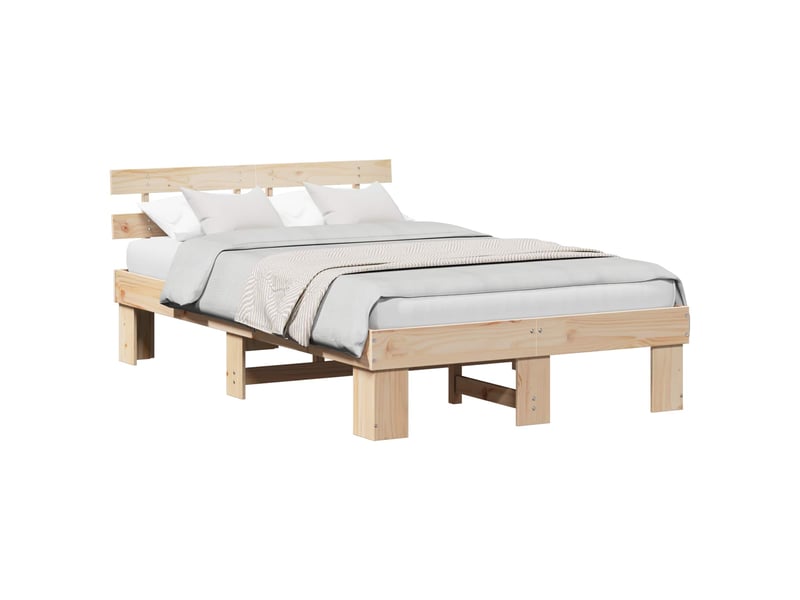  Lit double- lit adulte -  cadre de lit avec tête de lit naturel 120 x 190 cm pin massif  - Conforama A