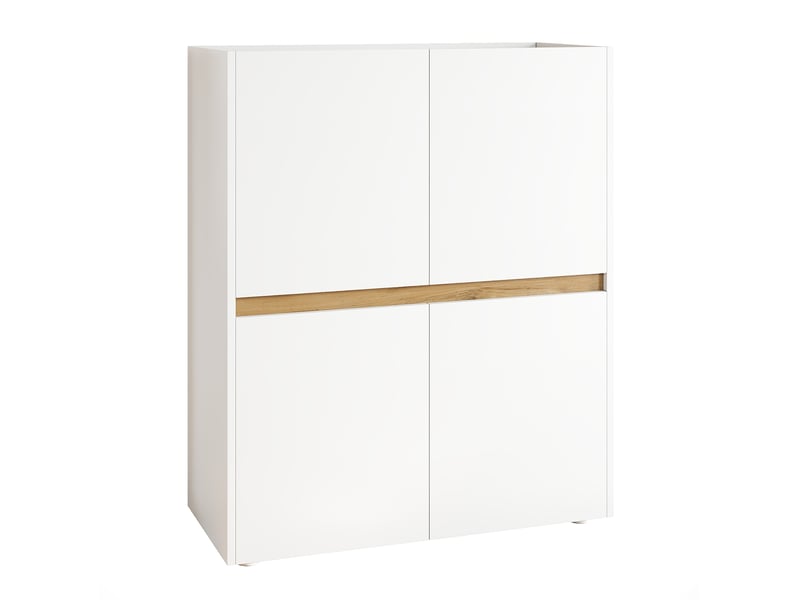  Armoire de rangement 4 portes 90x40x110 cm en panneaux de particules, blanc et chêne  - Conforama R