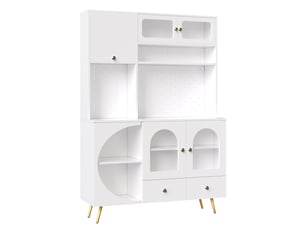 Buffet de cuisine haut 120x40x176 cm, meuble de rangement robuste 61 kg avec étagères en verre transparent et compartiments spacieux pour vaisselle et décoration