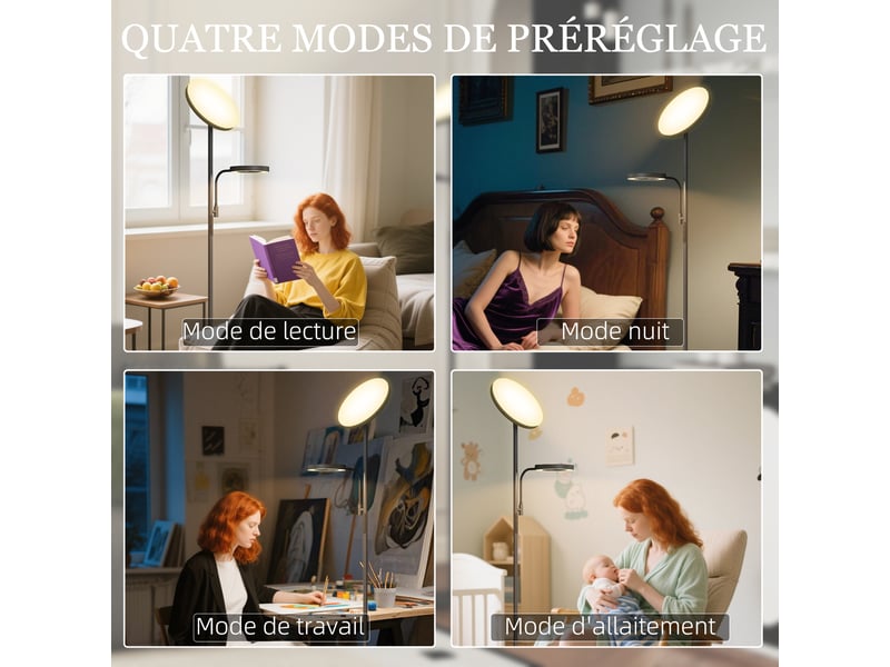  Lampadaire led 42w dimmable 2700k-6500k 4 couleurs variation continue, télécommande et contrôle tactile, 4 modes scène  - Conforama E