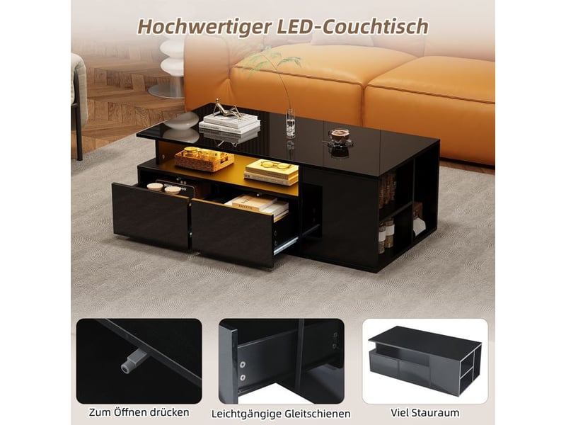  Table basse led - led contrôlable par application - 2 tiroirs - structure à trois niveaux 100x50x35cm - Conforama D