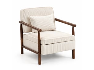Fauteuil 80x61x71.9 cm, assise avec rangement, structure en bois, tissu velours, canapé 1 place, coloris blanc et brun