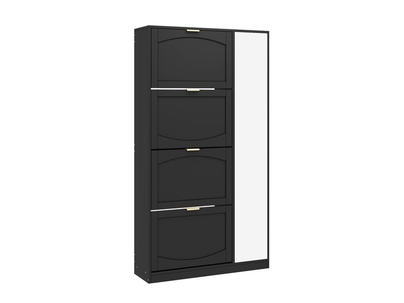  Meuble à chaussures avec miroir 80x24x147 cm, 4 abattants, noir, panneau de particules  - Conforama E