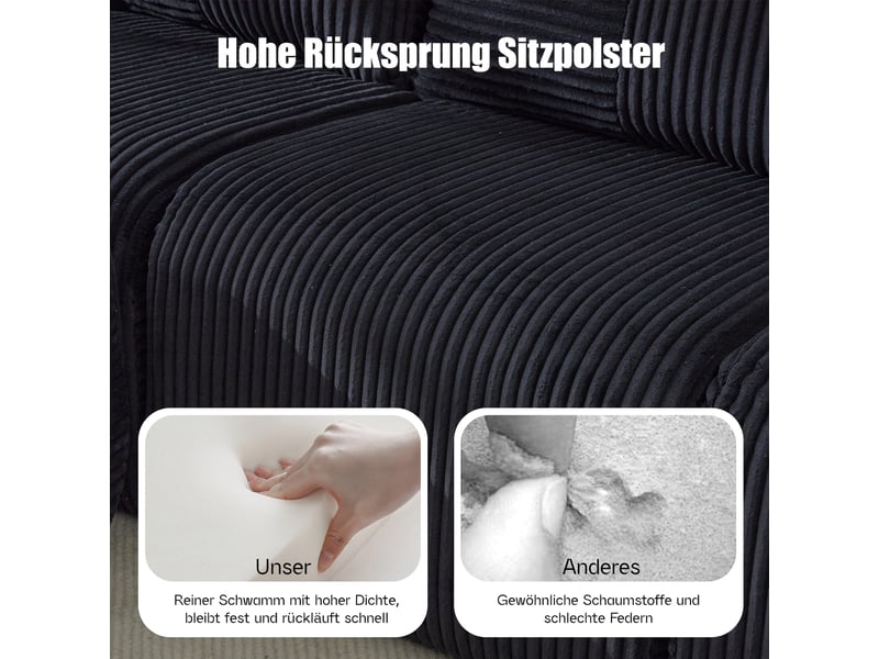  Canapé modulable, canapé de salon — porte-gobelets, en velours tricoté, noir  - Conforama W