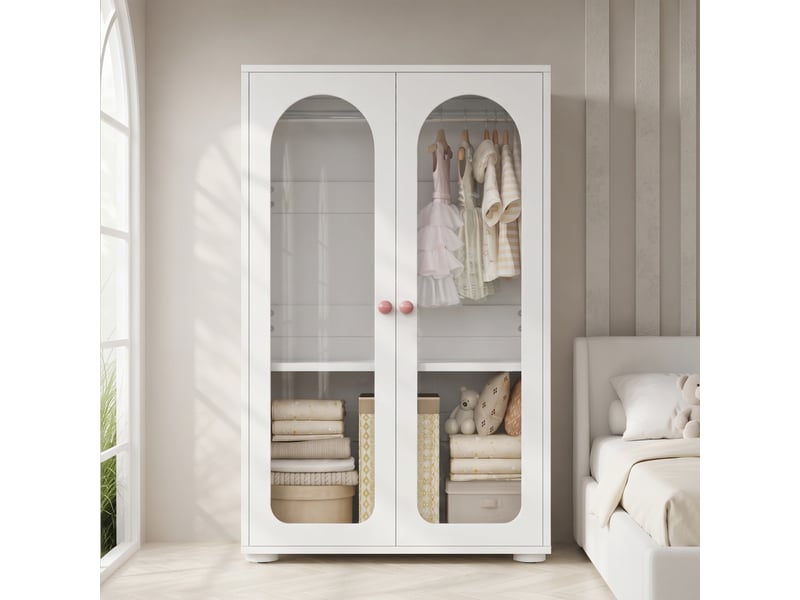 Armoire de chambre 2 portes avec penderie et étagères réglables - lpospi - mdf acrylique blanc 80 × 50 × 120 cm  - Conforama C