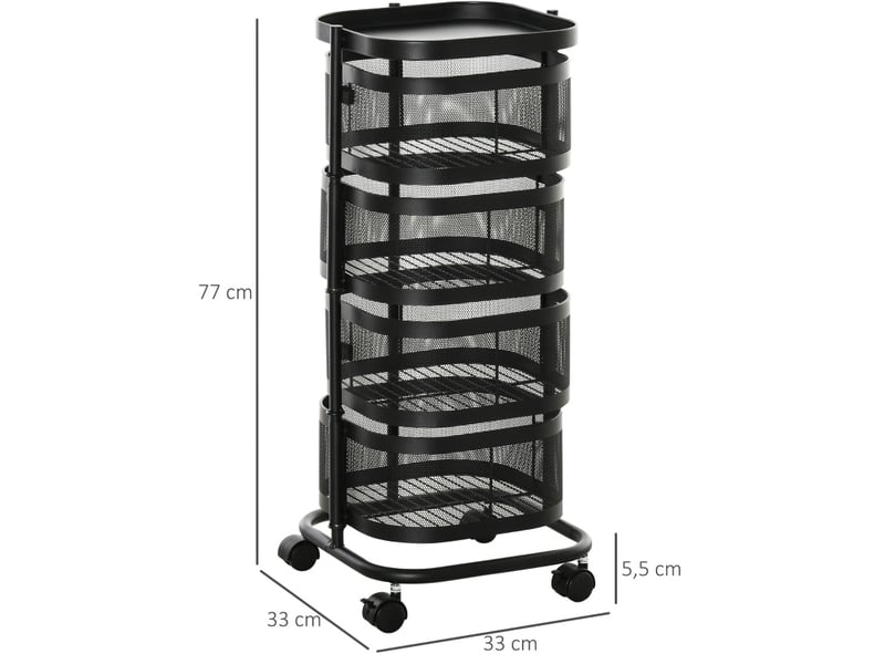  Desserte de cuisine 33x33x77 cm noire en acier, 4 paniers et roulettes pivotantes verrouillables  - Conforama C