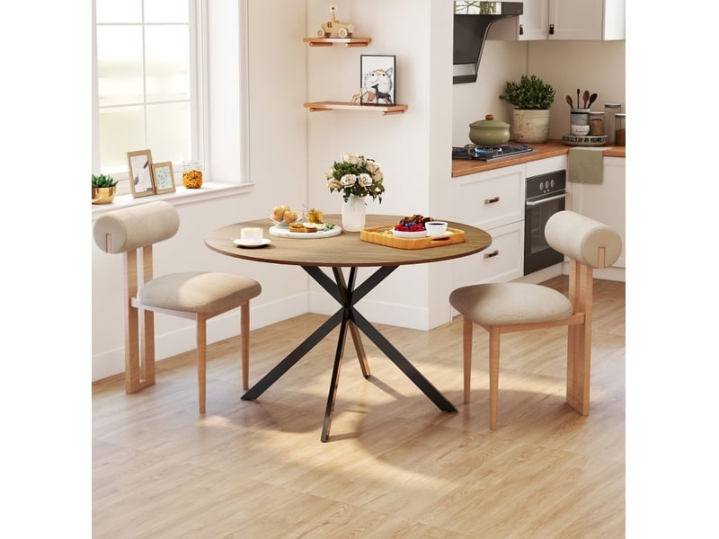  Table de salle à manger pour 4 personnes avec pieds en acier en x style industriel en bois coloris chêne  - Conforama E