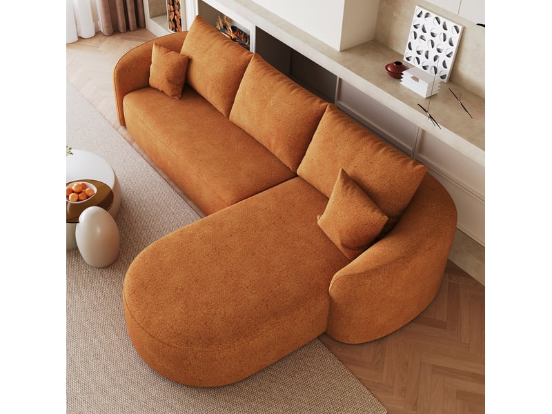 Canapé d’angle 3 places en tissu chenille orange, 266x168x85 cm - Conforama W