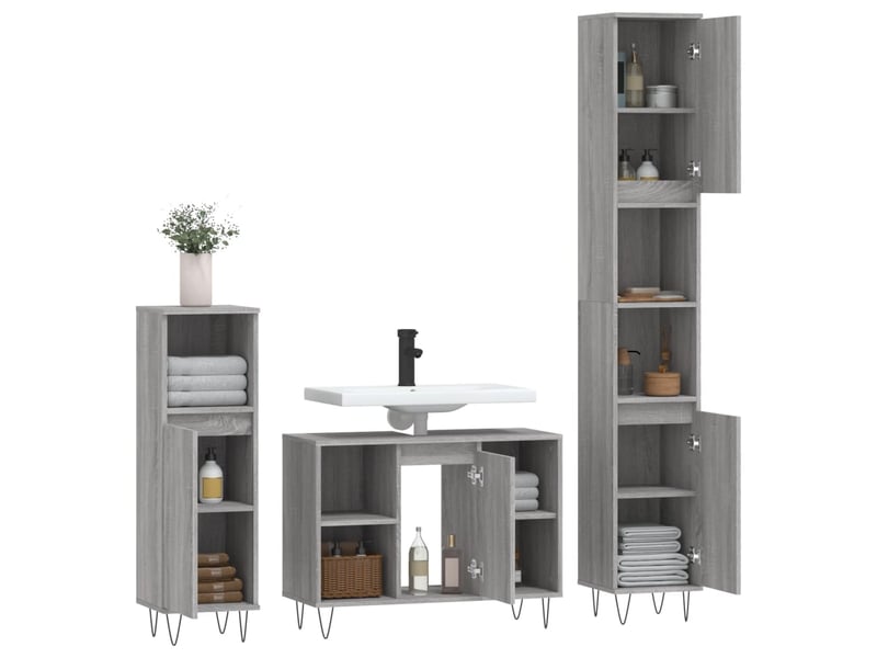  Ensemble de meubles de salle de bain 3 pcs sonoma gris cf63817  - Conforama E