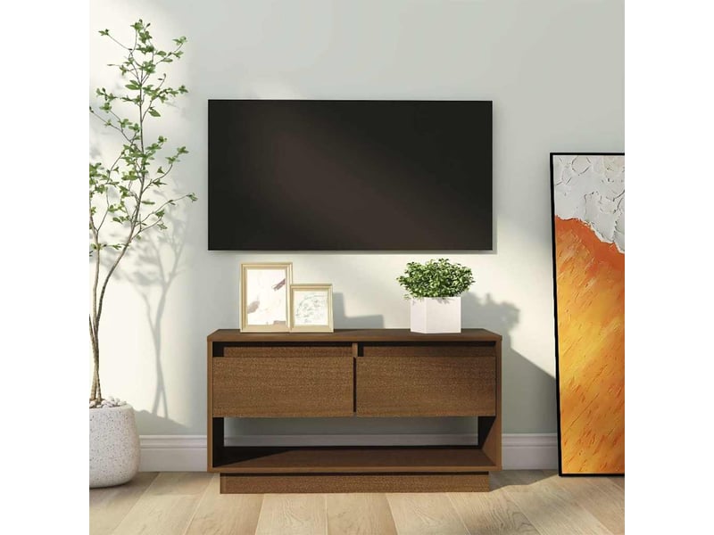  Meuble tv - banc tv - meuble de rangement marron miel 74x34x40 cm bois de pin massif  - Conforama B