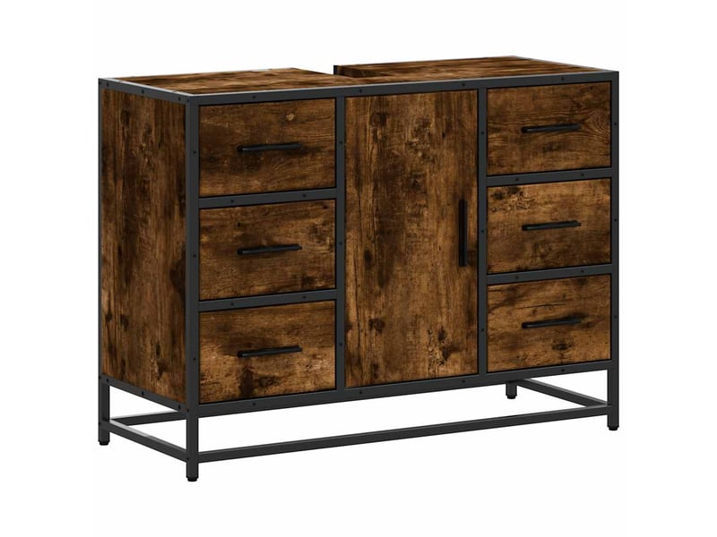 Armoire lavabo de salle de bain, cabinet de salle de bain chêne fumé bois d'ingénierie cf65610 - Conforama A