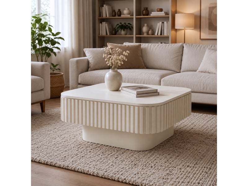 Table basse carrée 75x75 cm, crème, avec coffre Fay Lum - Conforama E