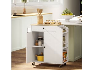 Desserte de cuisine à roulettes 82x38x86,5 cm avec tiroir et plateau décor chêne panneau de particules et mdf blanche