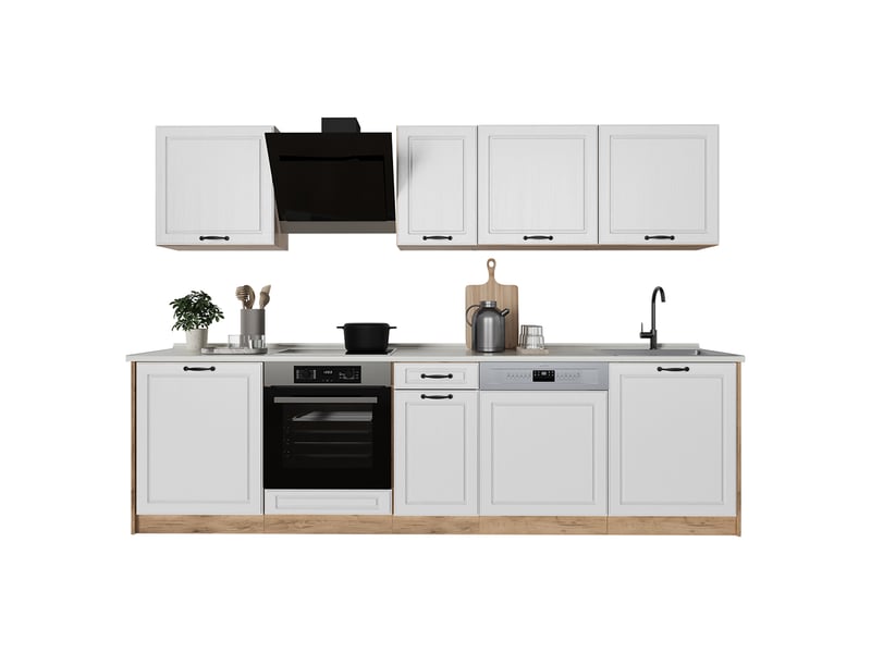  Vicco cuisine, blanc campagnechêne doré, 280cm plan de travail chêne doré  - Conforama E