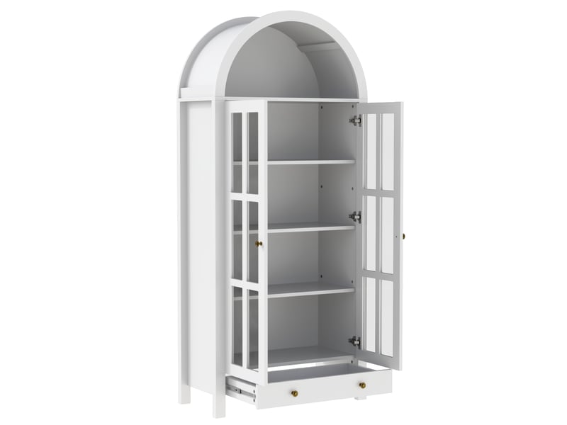  Armoire haute arquée moderne avec étagères réglables et tiroir, vitrine multifonction  - Conforama E