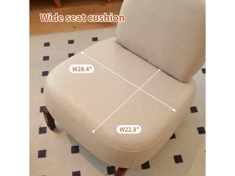  Fauteuil de détente en PU avec coussin lombaire, pieds en bois massif, couleur crème  - Conforama C
