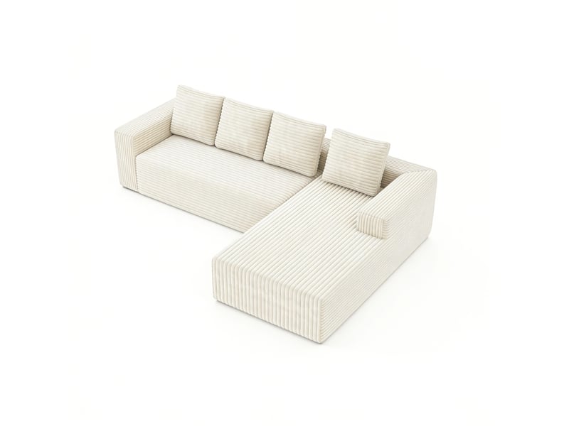  Canapé d'angle modulable avec chaise longue, assise profonde, en velours côtelé beige  - Conforama A