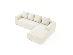Canapé d'angle modulable avec chaise longue, assise profonde, en velours côtelé beige