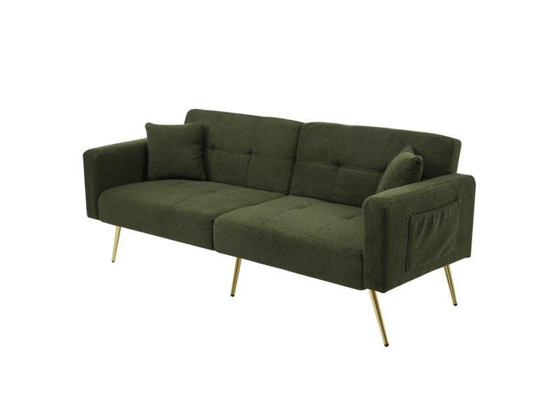  Canapé droit 2 pl convertible, clic clac, style simple, canapé confort, pied en métal, tissu bouclette vert  - Conforama A