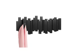 Portemanteau mural 8 crochets rabattables – noir, l53 cm