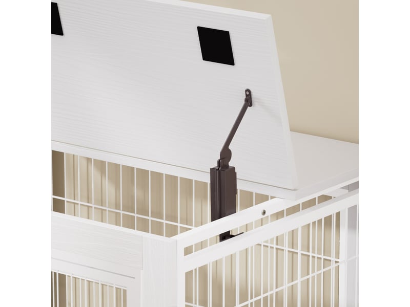  Cage d'intérieur style meuble 80x56x69,5 cm – blanche – 3 accès, toit ouvrant et roulettes verrouillables  - Conforama D