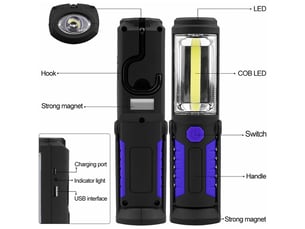 Lampe torche led rechargeable mains-libres[nouvelle version 2022] 3w baladeuse à led cob 2 en 1 lampe de poche pour