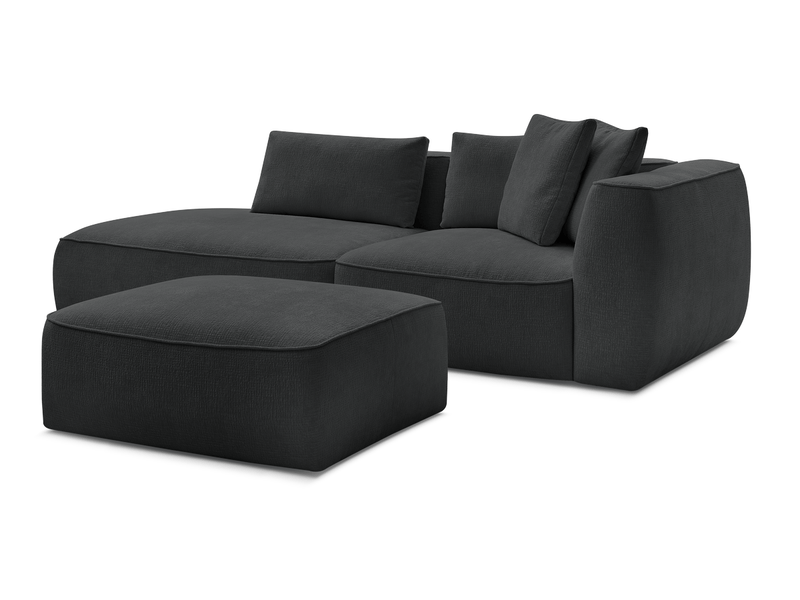  Bobochic canapé droit fixe 3 places leopold tissu texturé avec pouf noir  accoudoir droit LEOPOLD - Conforama A