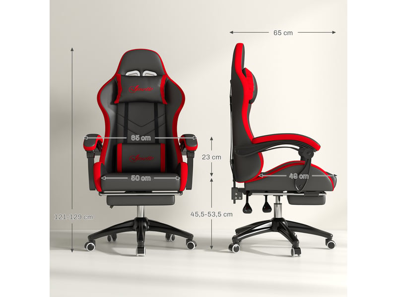 Chaise gaming en simili cuir noir et rouge avec repose-pieds rétractable, dossier inclinable 135° - Conforama E