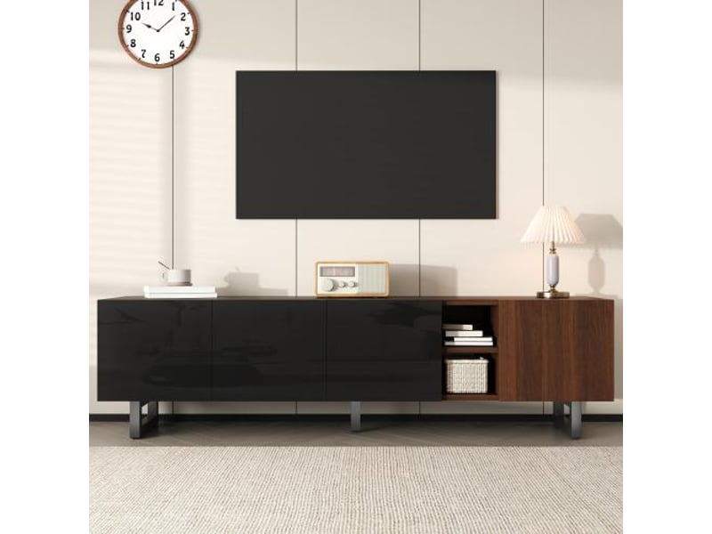 Meuble tele haut 180x38x50 cm avec 4 portes, aspect bois vintage, design unique - Conforama B