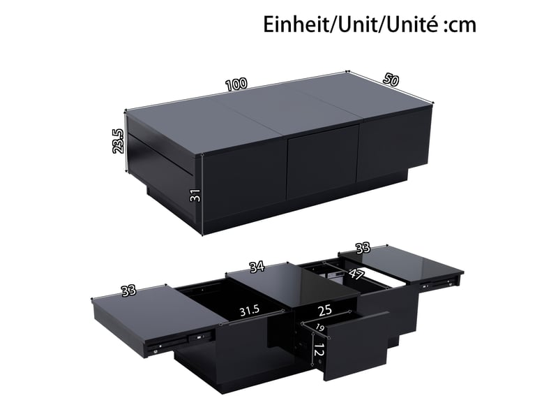  Table basse 100x50x31 cm partiellement brillante panneau de particules noir  - Conforama E