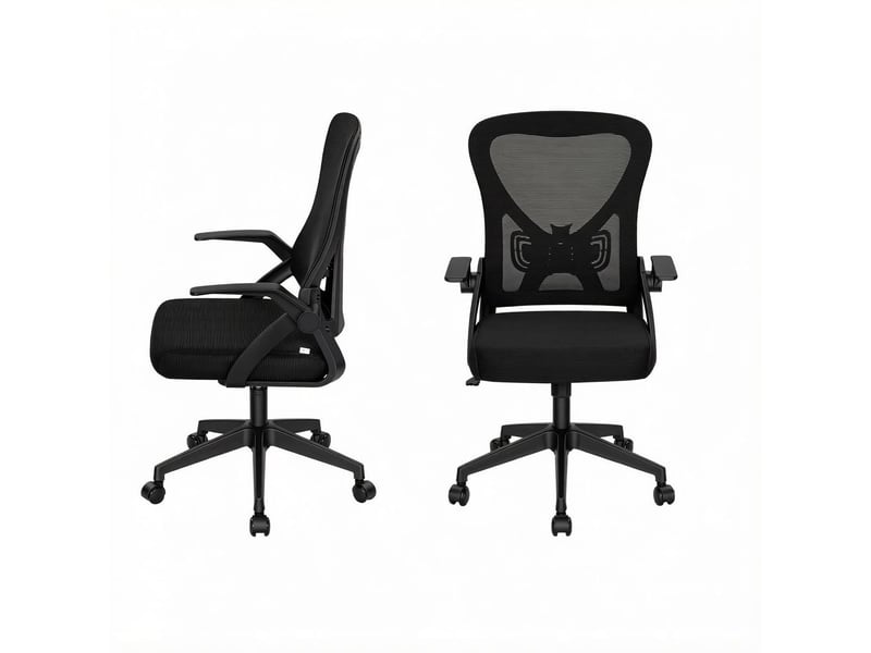  Chaise de bureau ergonomique réglable et inclinable - lpospi - accoudoirs rabattables, maille noire, 47×42×102-111,5 cm  - Conforama A