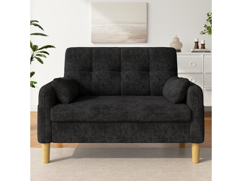 Canapé 2 places - 119x78x85 cm - canapé de salon divan lounge avec coussins et chenille - gris - Conforama B