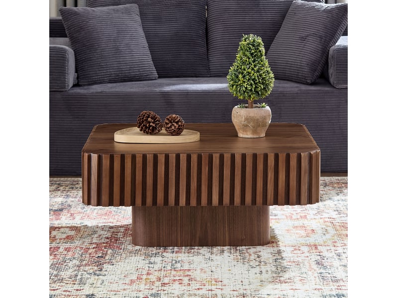  Table basse carrée 80x80x35 cm en mdf avec cadre bois, coloris noyer  - Conforama E