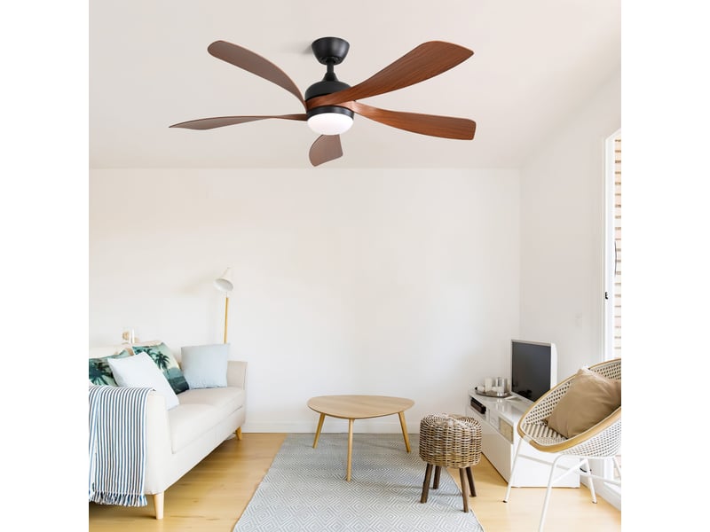  Ventilateur de plafond led 132 cm noir, 5 pales, moteur dc silencieux réversible, 6 vitesses, 3 couleurs, variateur, mémoire, télécommande  - Conforama D