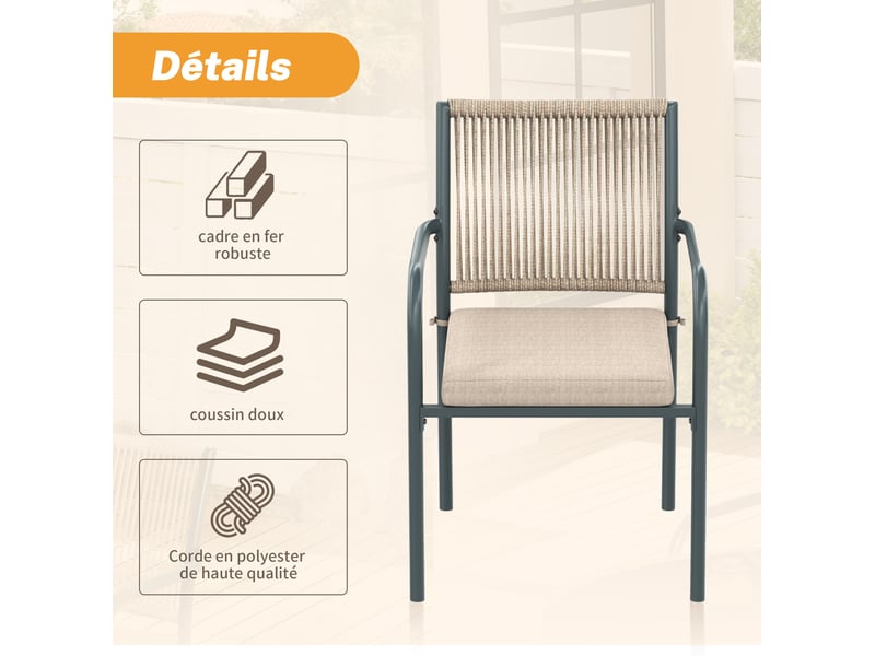  Salon de jardin 5 pièces 110x110 cm – gris – table ronde en verre trempé et 4 fauteuils avec coussins  - Conforama E