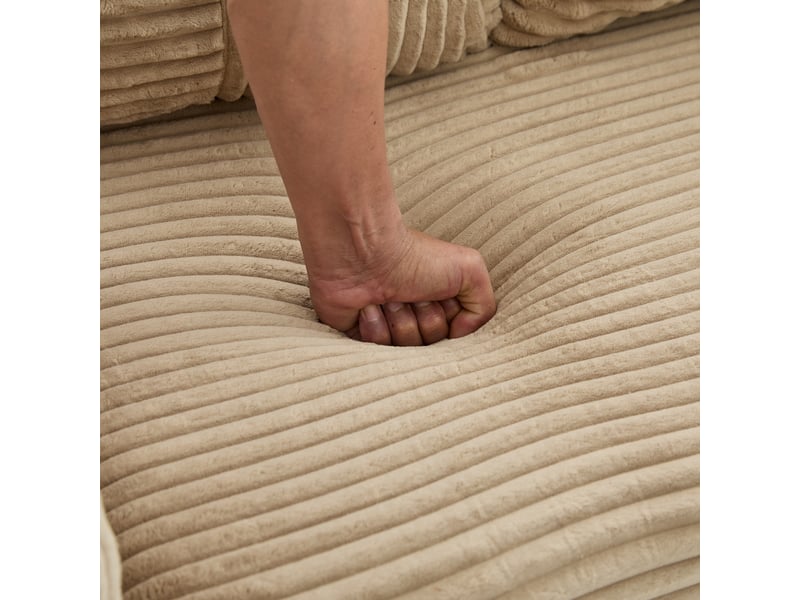  Canapé modulable 2 places en velours côtelé kaki, structure droite avec poches latérales et porte-gobelets, design sans cadre  - Conforama E