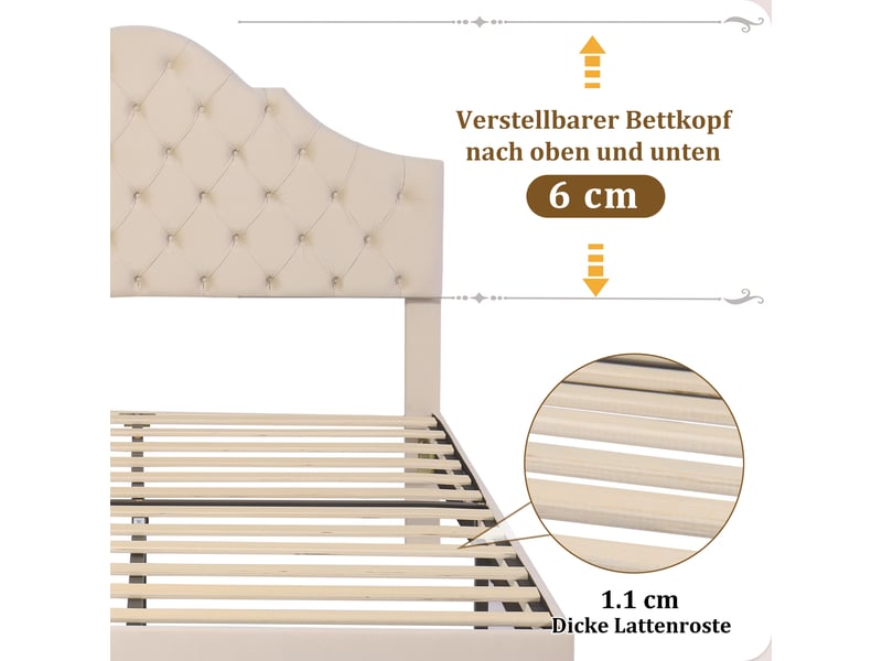  Lit capitonné en velours off white 140 x 190 cm  - Conforama C