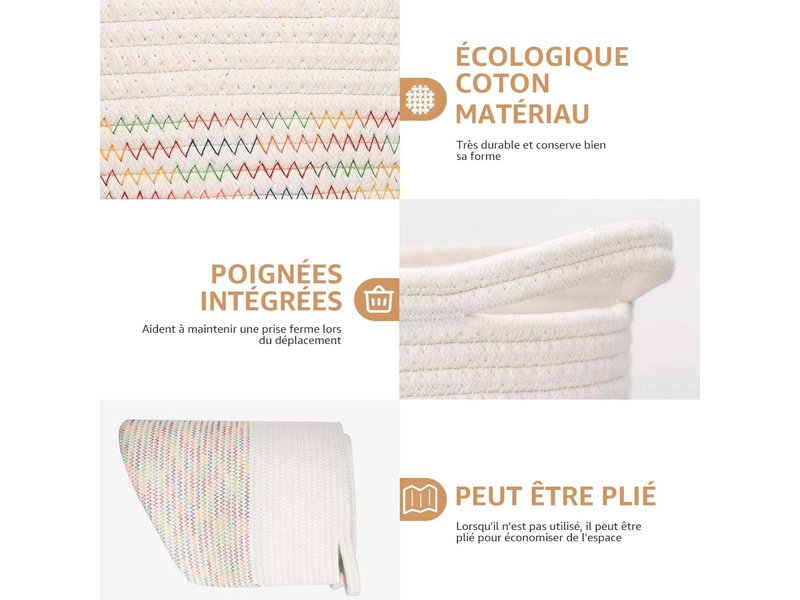  Panier coton linge sale 50 l, 38x35 cm, poignées, pour vêtements, jouets et serviettes  - Conforama D