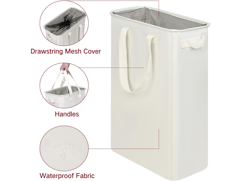  Panier à linge étroit avec poignée, pliable, adapté aux buanderies, dortoirs et chambres, 48l, beige  - Conforama D